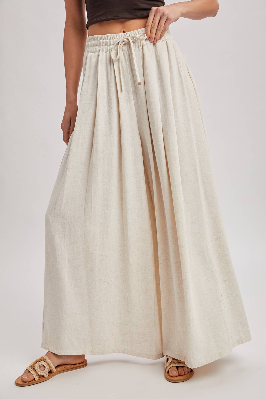 The Everly Flowing Wide Leg Pants: Lt Olive – High Waist Drawstring Palazzo