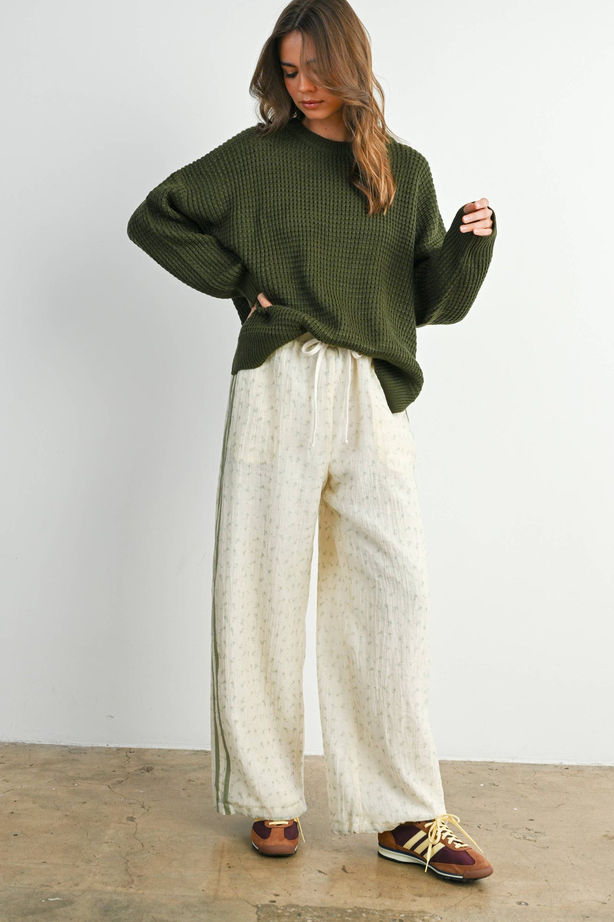 Everyday Essential Waffle Knit Sweater: Olive