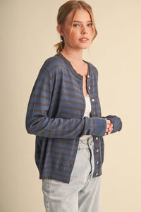 Just Between Us Stripe Cardigan: Denim/Charcoal