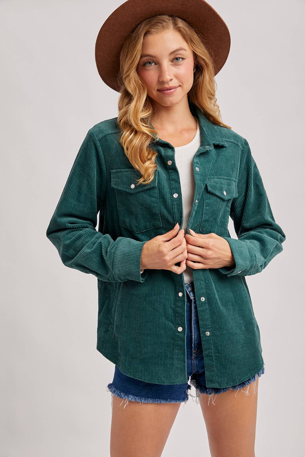 Everly Pines Corduroy Button-Down Shacket –Peacock