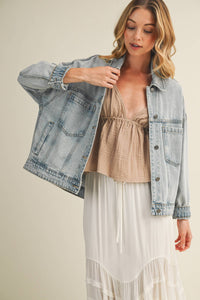 The Everyday Pleated Denim Jacket: Light Wash