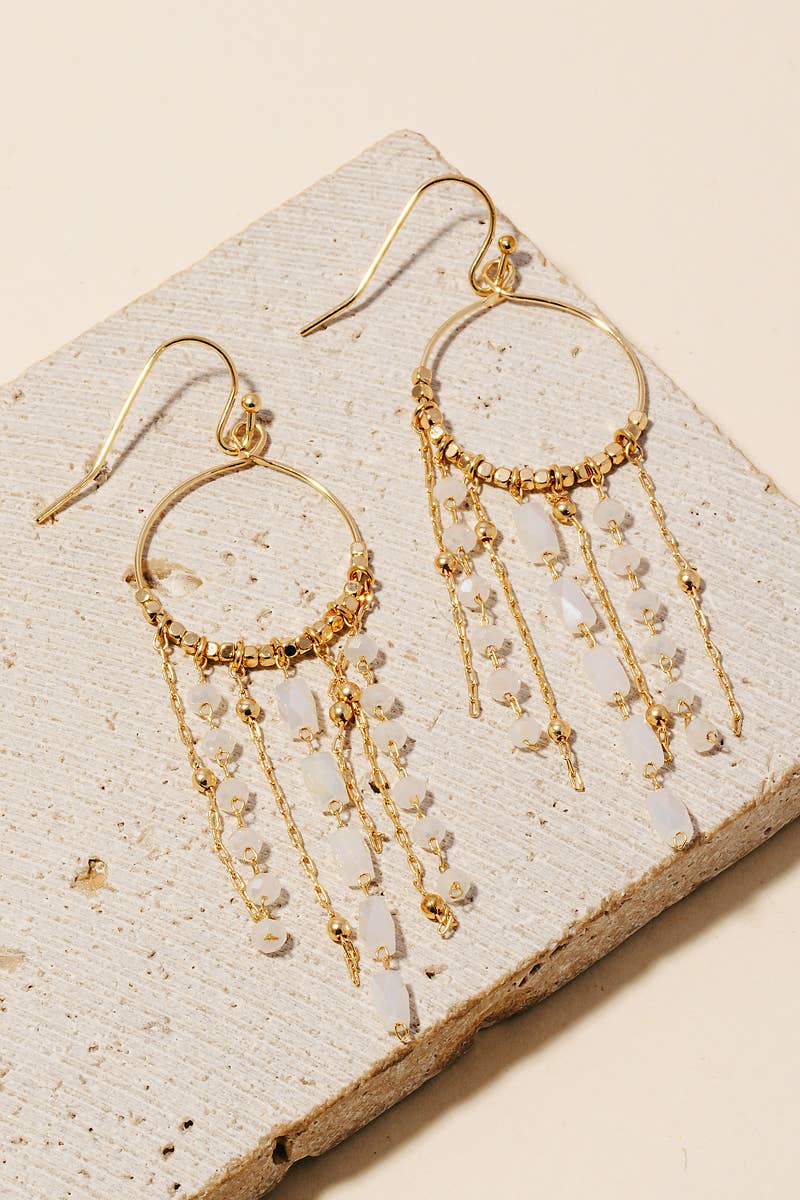 Mixed Glass Beaded Fringe Hoop Dangle Earrings