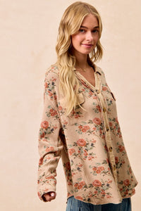 Maribel Floral Waffle Knit Shacket – Women’s Casual Layering Jacket