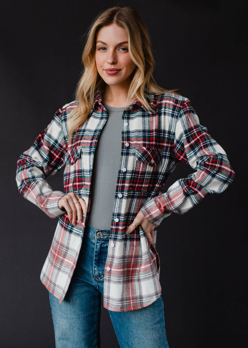 Fall Favorite Cream, Navy, Red & Green Plaid Flannel