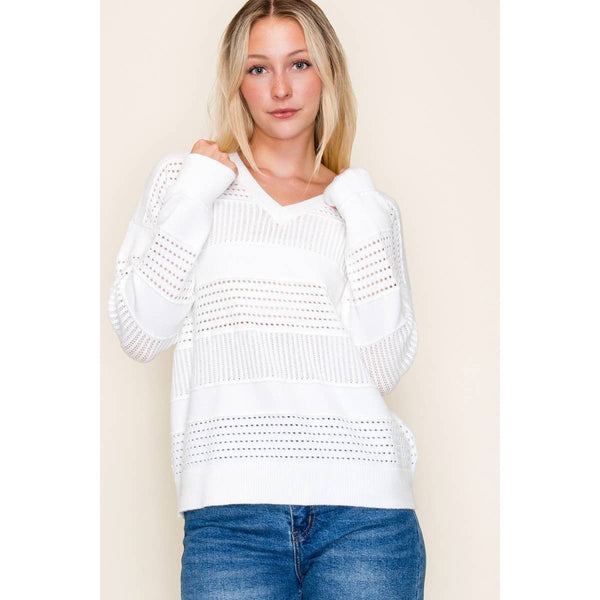 Staccato Snowdrift Pointelle Knit Sweater – V-Neck Textured Pullover | Northern Belle Boutique