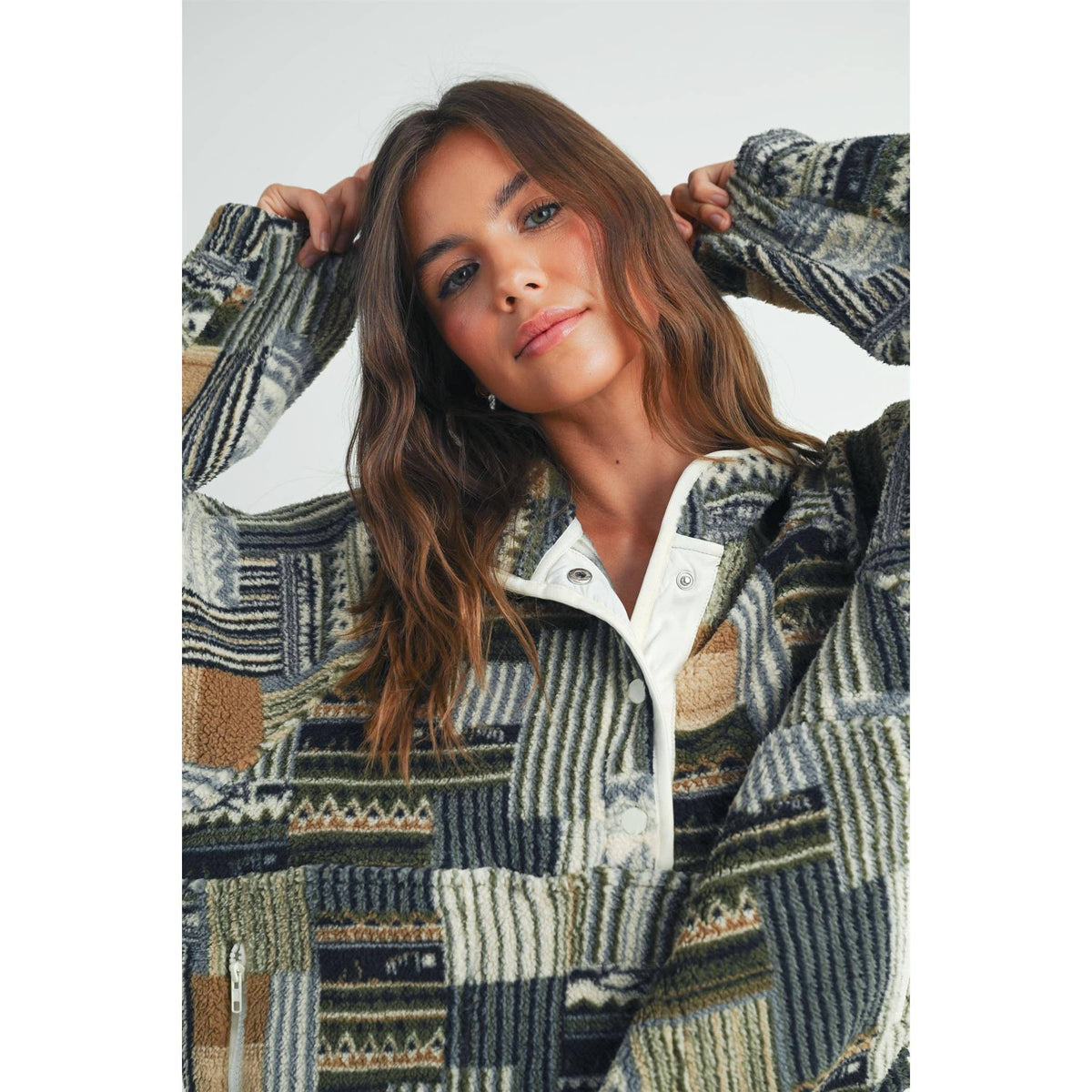 The Timberline Patchwork Fleece Pullover: Olive Multi