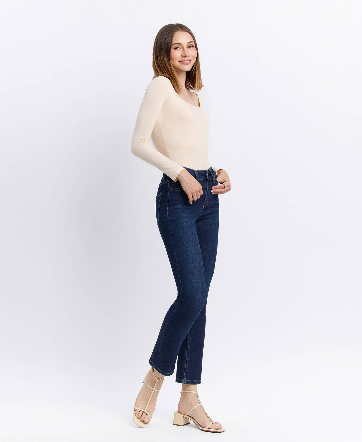 Vervet By Flying Monkey "Maren" High Rise Slim Straight Ankle Jeans – Dark Wash Denim