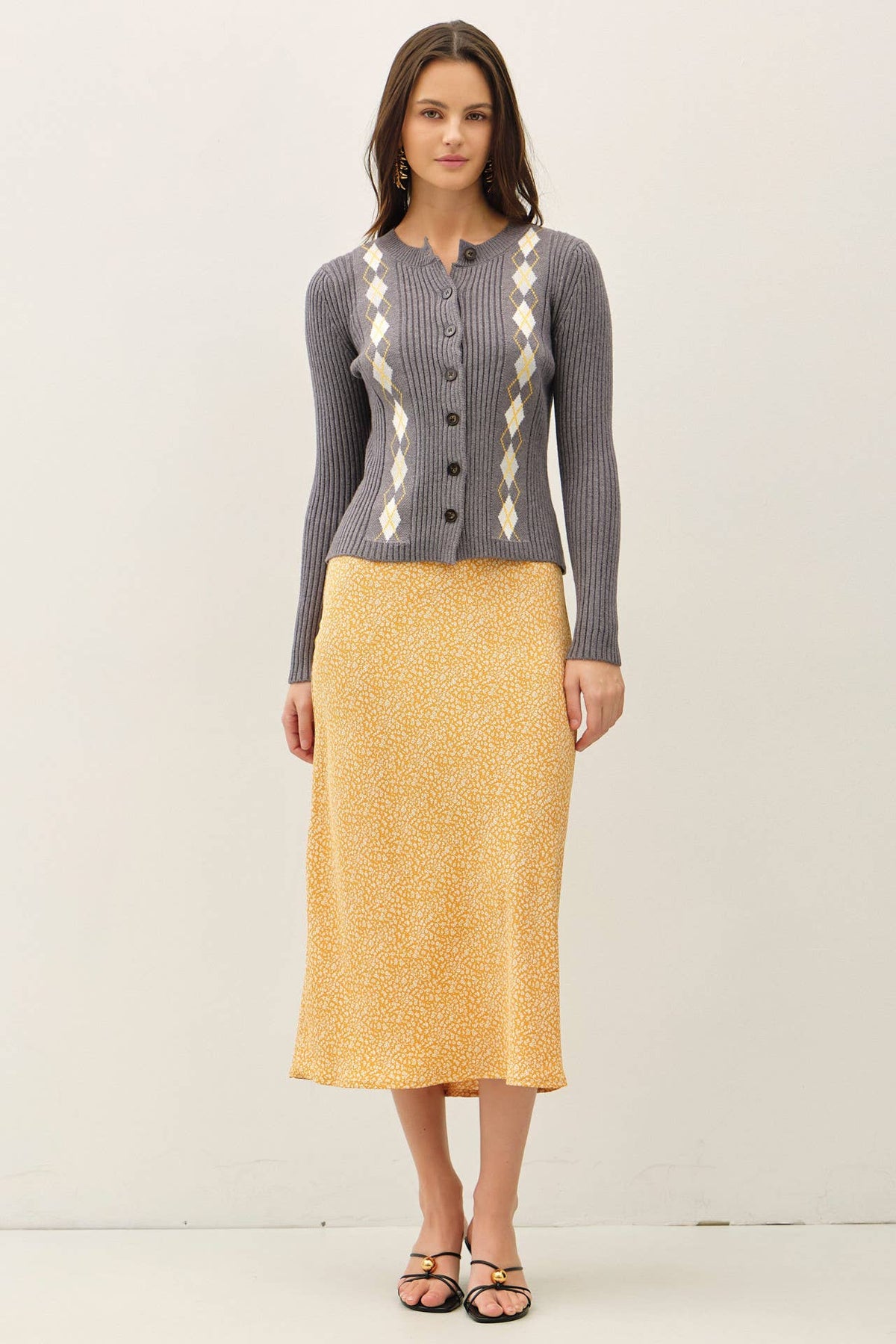 The Vivienne Mixed Print Midi Skirt – Floral & Leopard Retro Feminine Skirt