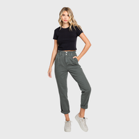 Millie Paperbag Waist Mom Jeans – High Rise Cuffed Denim in Washed Olive