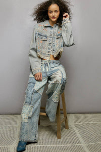 Magnolia Mae Embroidery Lace Trim Denim Jacket