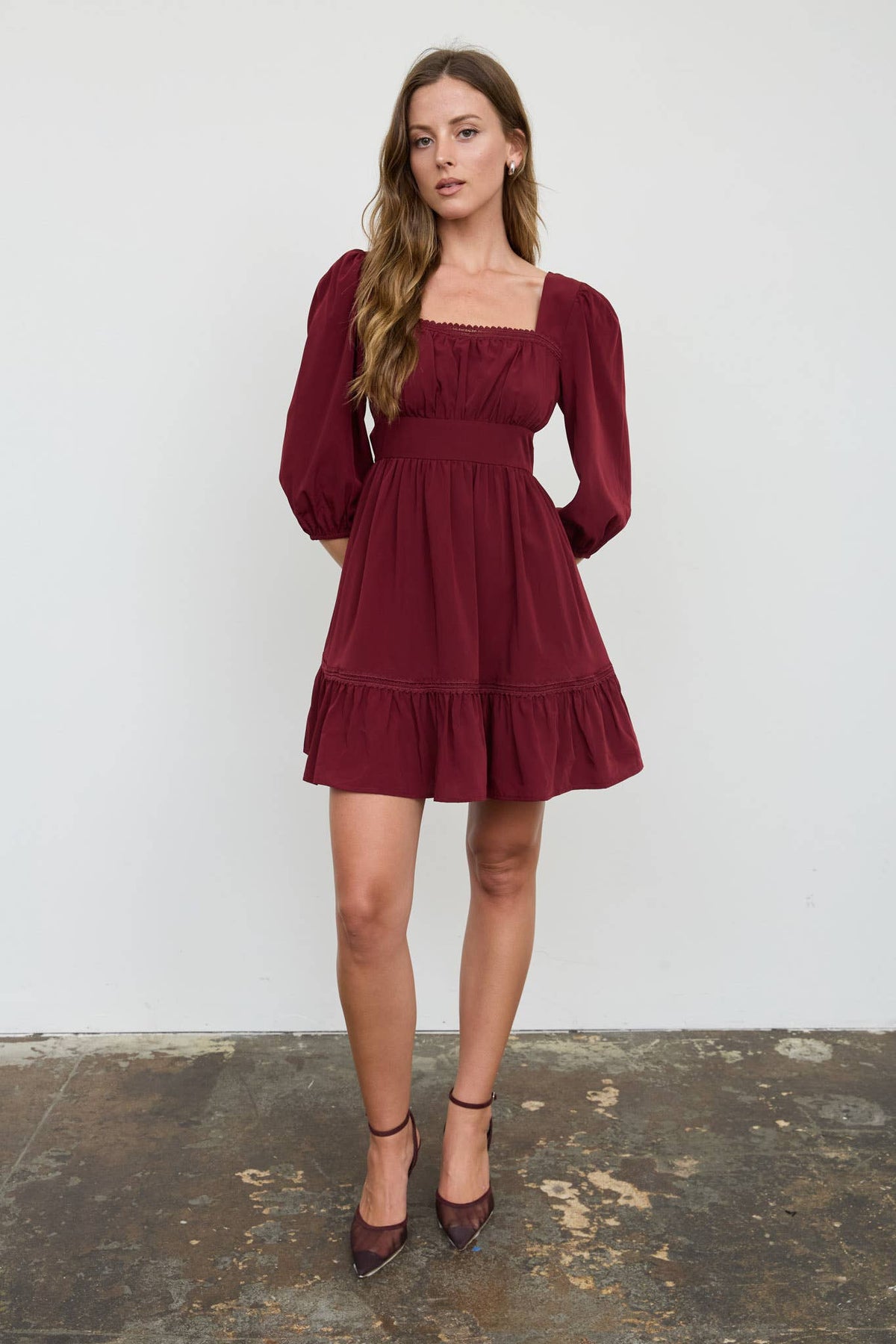 After Five Mini Dress: Burgundy