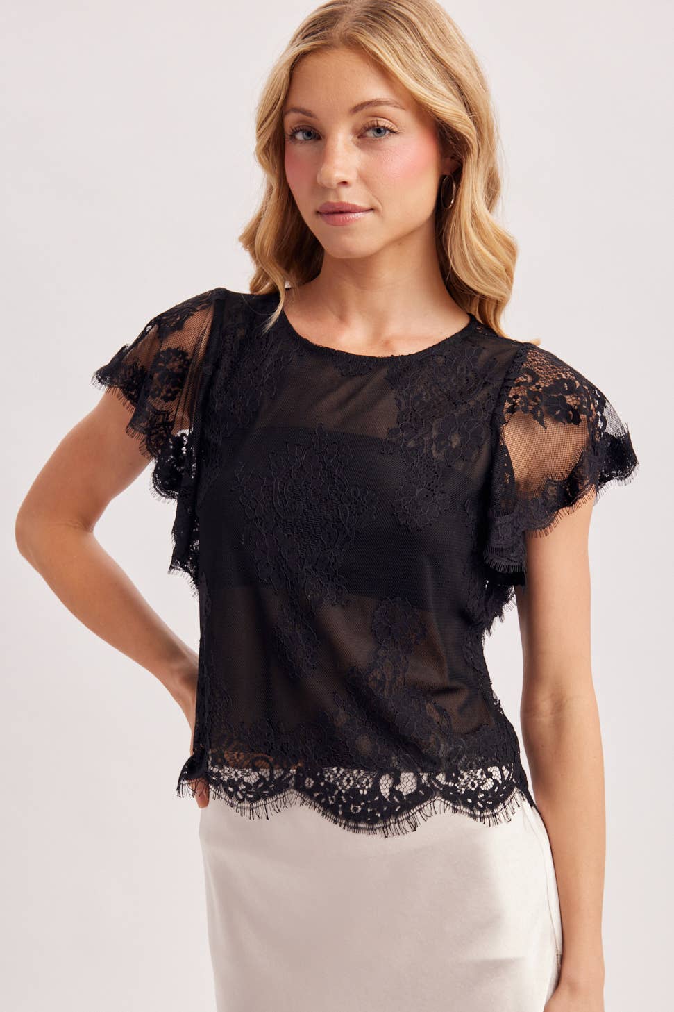 Midnight Romance Lace Top: Black