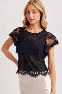 Midnight Romance Lace Top: Black