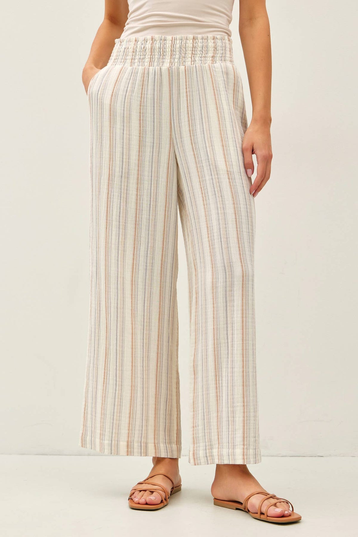 The Indie Cotton Gauze Palazzo Pants – High Rise Smocked Wide Leg Crop Pants