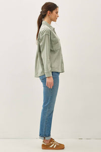 The Mercer Cropped Denim Shacket – Garment Dyed Stretch Shirt Jacket for Women