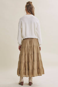 EVERYDAY ESEENTIAL EASY LAYERING BALLOON SLV WAFFLE CARDIGAN: OLIVE / L