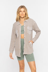 Holli Waffle Knit Mineral Washed Shacket: Smoky Taupe