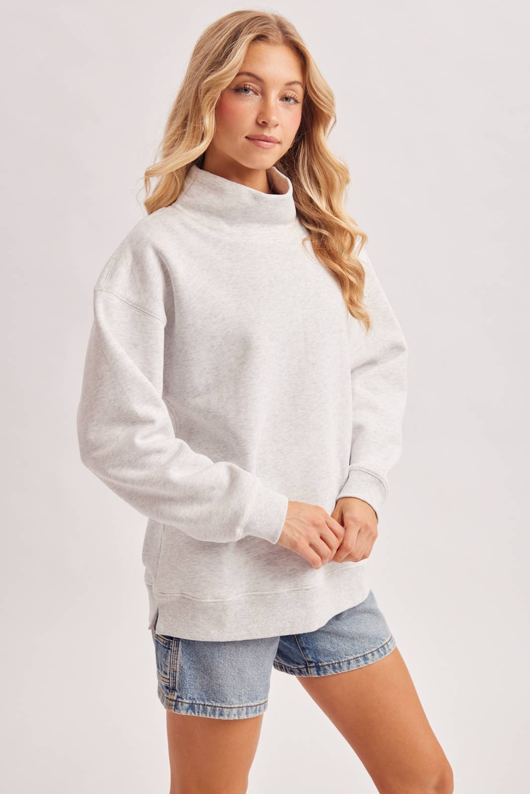 Easy Going Mock Neck Sweatshirt: Grey Marl