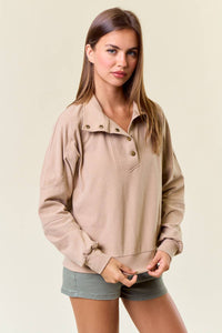 Kayla Buttery Soft Brushed Knit Mock Neck Sweatshirt: Mushroom