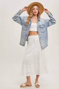 The Camille Washed Denim Shirt Jacket: Light Wash – Relaxed Button Down Shacket