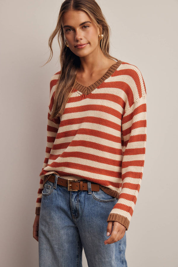 Better in Stripes Sweater: Rust