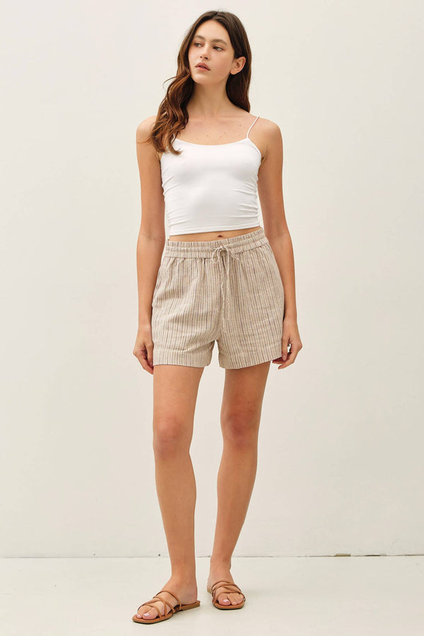 The Maris Striped Linen Blend Shorts – Drawstring Elastic Waist Lightweight Shorts