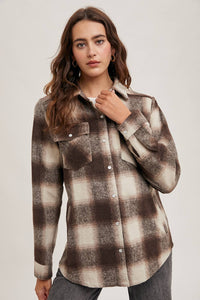 Dakota Plaid Flannel Shacket with Pockets – Brown Cream & Rust Ivory