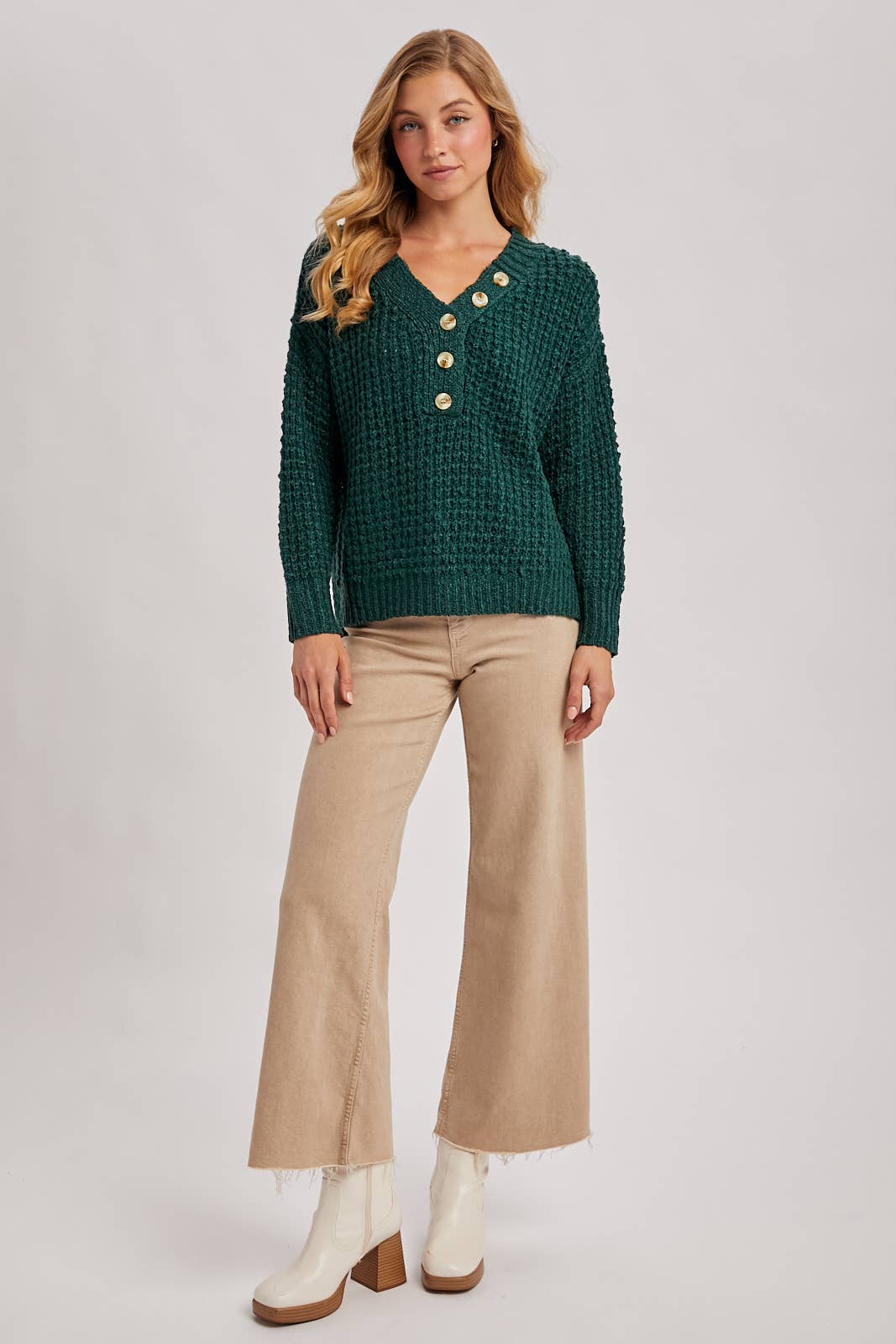 THERMAL HENELY SWEATER TOP: BEIGE / M/L