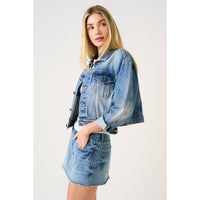 The Lainey Cropped Denim Jacket: Medium Wash