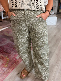 SUNFADED MARKET DAY  PAISLEY BARREL PANTS: ANTIQUE OLIVE
