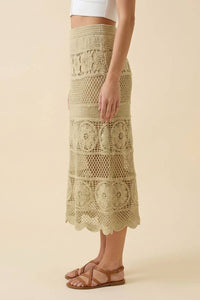 Isla Crochet Floral Midi Skirt: Olive