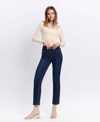 Vervet By Flying Monkey "Maren" High Rise Slim Straight Ankle Jeans – Dark Wash Denim