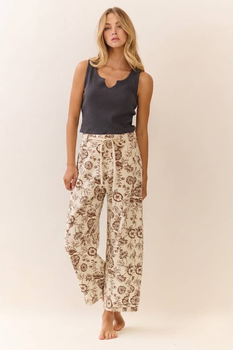 Lila Botanical Print Cropped Straight Leg Pants