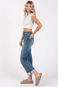 Ella High Rise Relaxed Straight Jeans with Cuffed Hem – Medium Wash