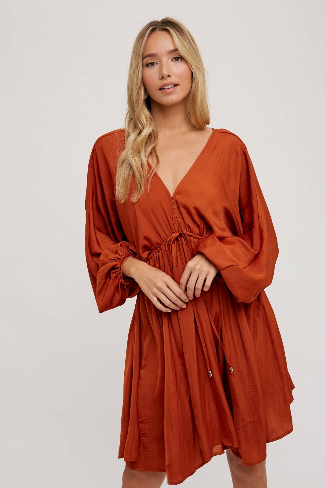 Ellis Satin Dress: Rust