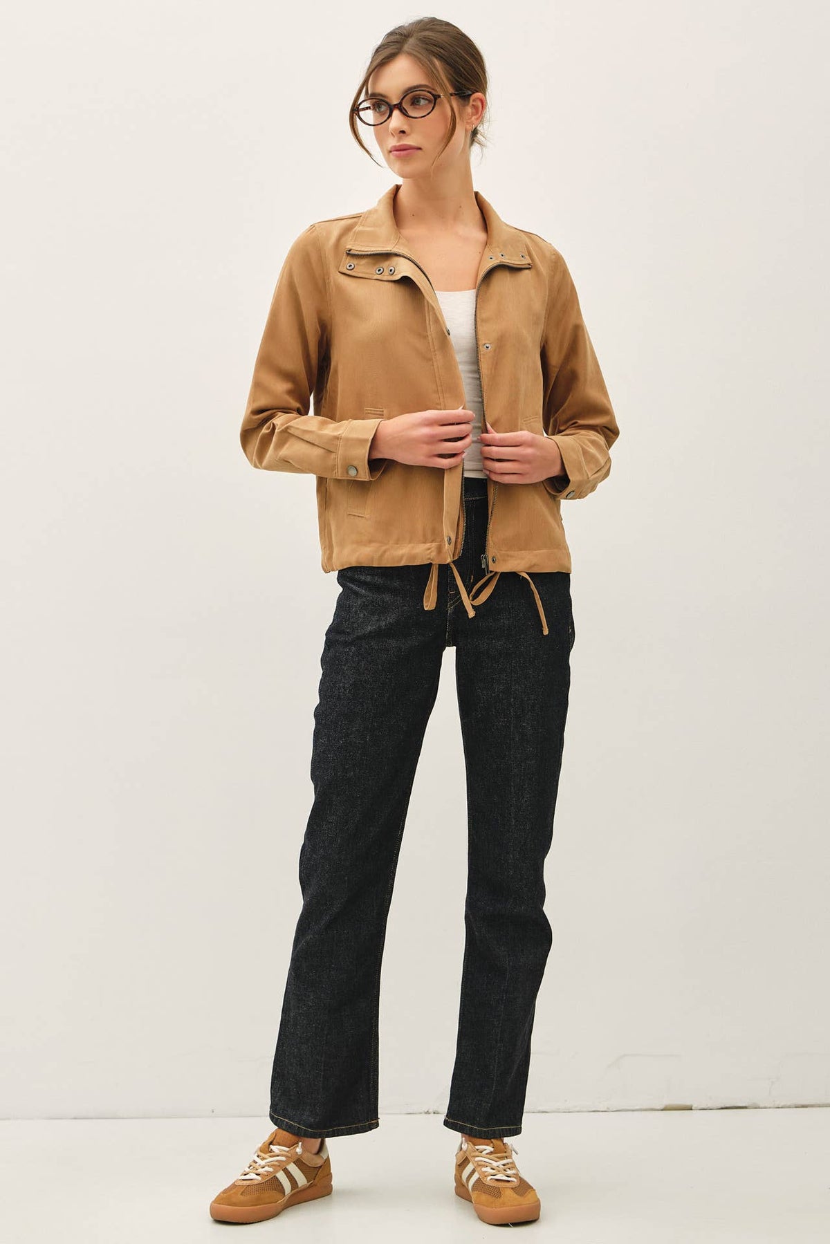 The Camden Cropped Utility Jacket – Soft Safari Zip Up Lightweight Outerwear