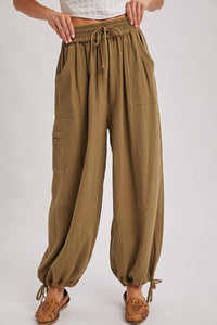 JOGGER HAREM DRAWSTRING PANTS: LATTE / S