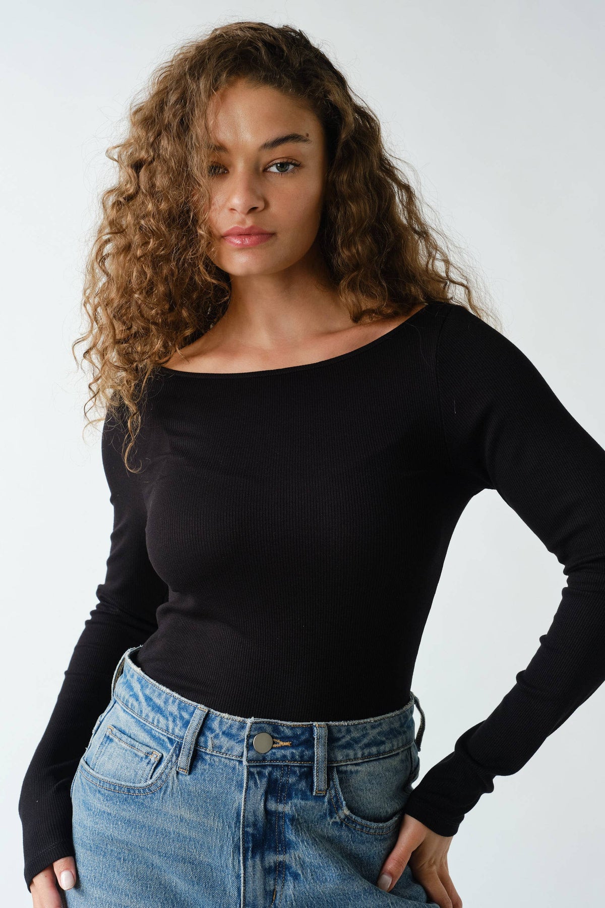 Barely There Boat Neck Micro-Ribbed Top