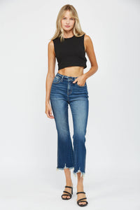 Mica Denim High Rise Crop Flare: Dark Moscato