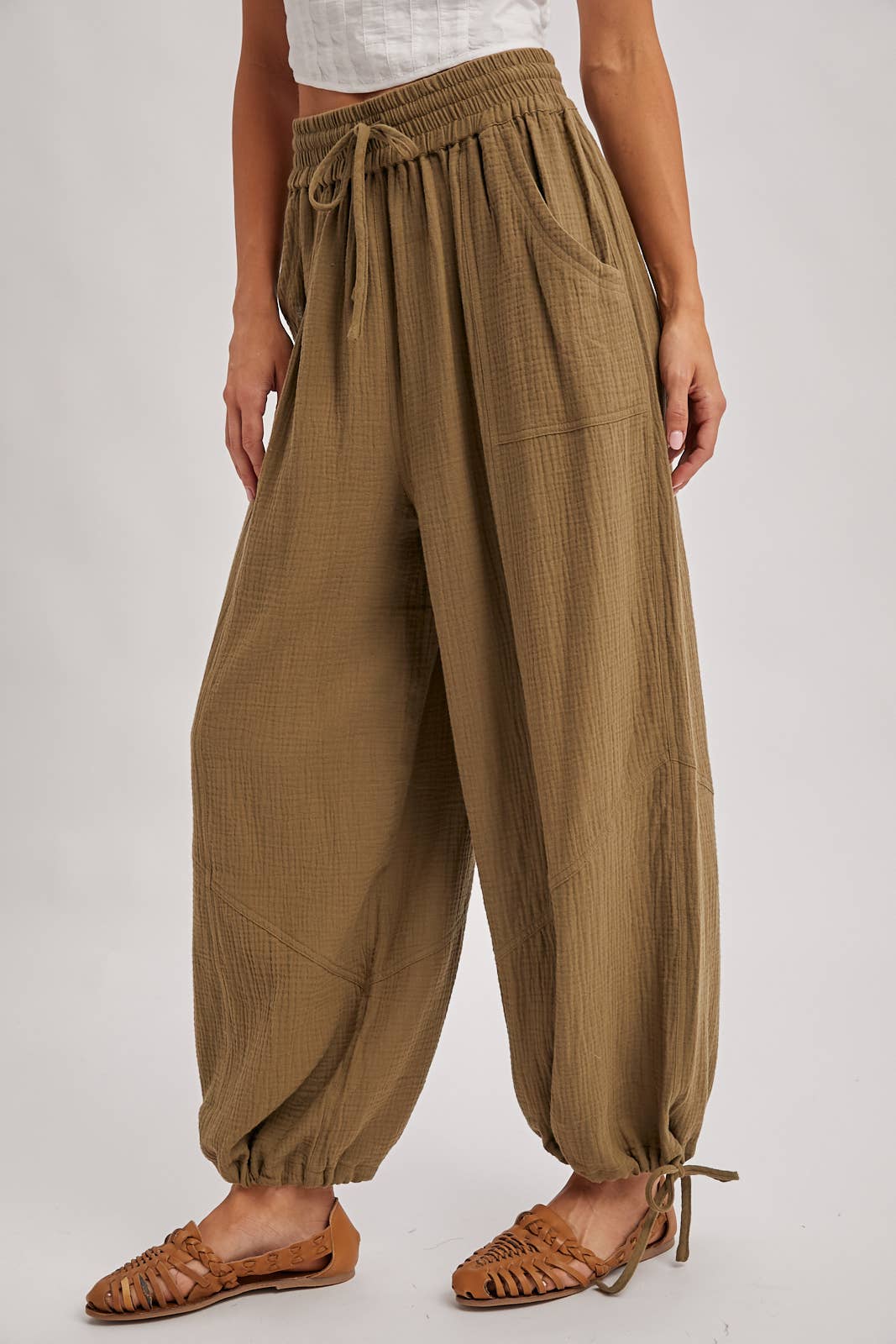 JOGGER HAREM DRAWSTRING PANTS: LT.OLIVE / L