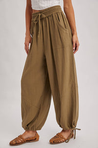 JOGGER HAREM DRAWSTRING PANTS: LATTE / S