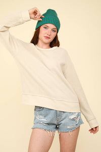 Caroline Oversized Soft Textured Knit Top: Cream