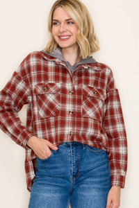 Briarwood Plaid Hoodie Shacket – Button Down Plaid Jacket with French Terry Hood