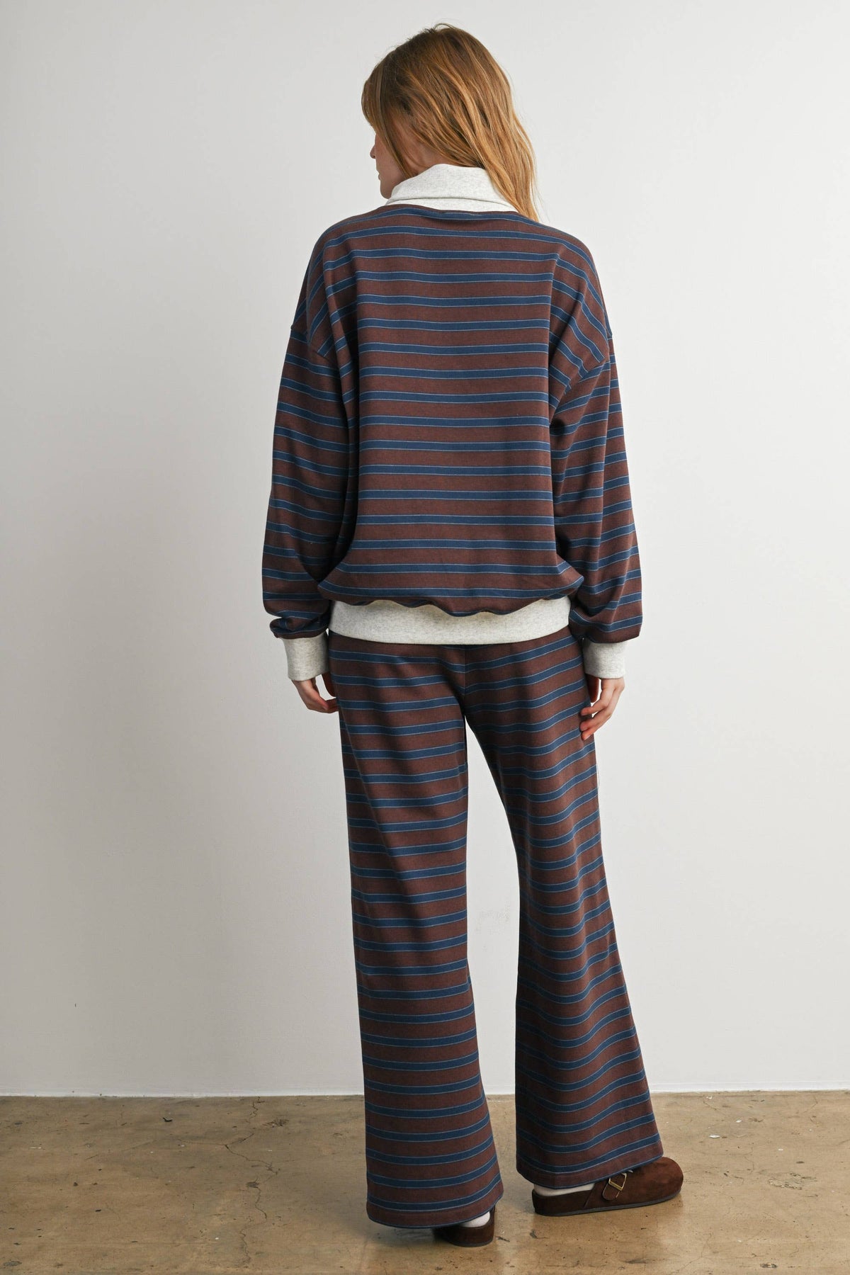 Sunday Slowdown Striped Sweatshirt: Navy/ Brown