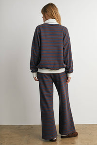 Sunday Slowdown Striped Sweatshirt: Navy/ Brown