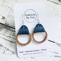 Camden Leather & Wood Hoop Earrings – Genuine Leather, Nickel-Free Hypoallergenic Jewelry
