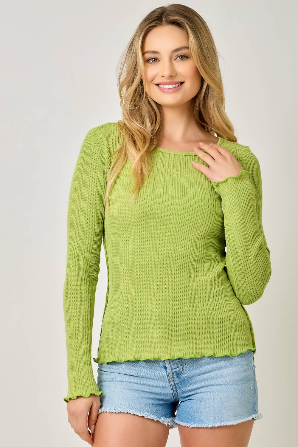 61364 Washed Thermal Essential Top: Green Apple / Small