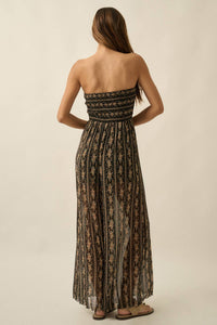 The Wildflower Mesh Jumpsuit: Black/Multi – Strapless Floral Wide Leg Statement Jumpsuit