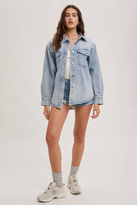 The Camille Washed Denim Shirt Jacket: Light Wash – Relaxed Button Down Shacket