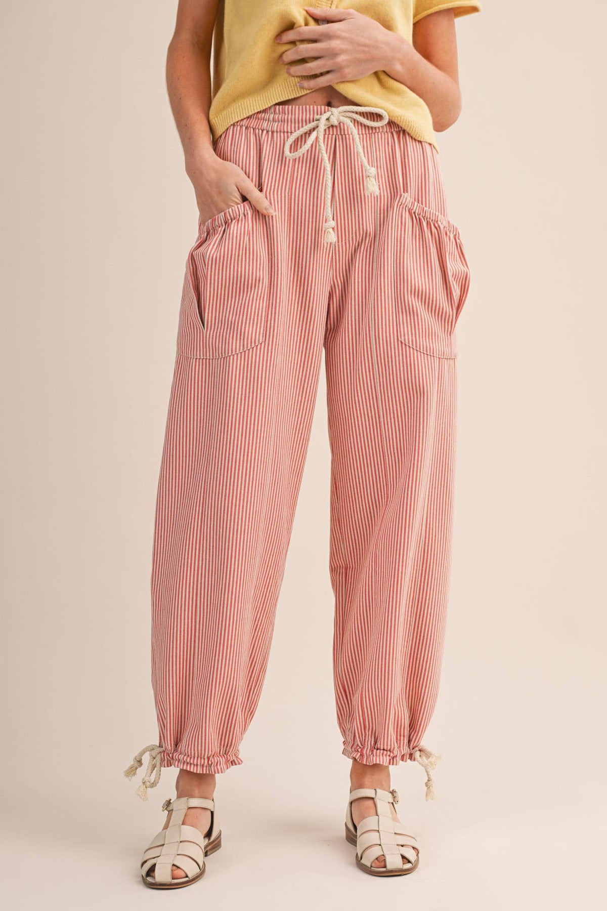The Sunset Stripe Parachute Pants: Salmon Pink